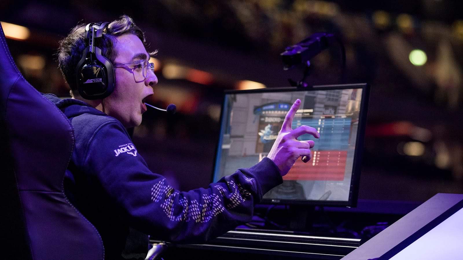 James 'Clayster' Eubanks calls to a team mate during a live game of Call of Duty