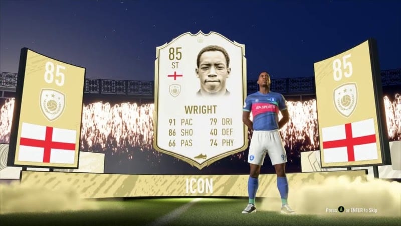 Ian Wright's icon card as it appears in the game, featuring his ingame avatar in Arsenal colors