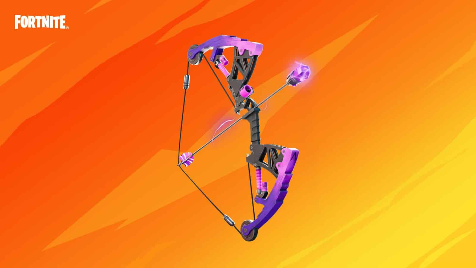 A Shockwave Bow weapon from Fortnite is shown on an orange and yellow gradient background.