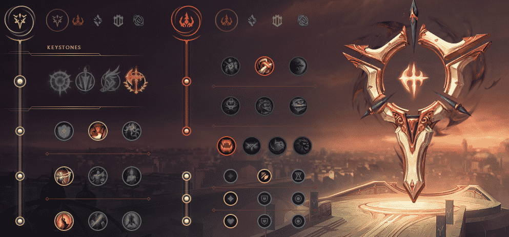 A Rune Page from League of Legends made for Viego, utilizing the Precision and Domination trees with Conqueror as the keystone.