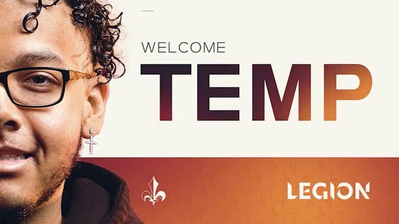 Half of Donovan “Temp” Laroda's face appears next to the words "Welcome Temp" with a Paris Legion logo below.