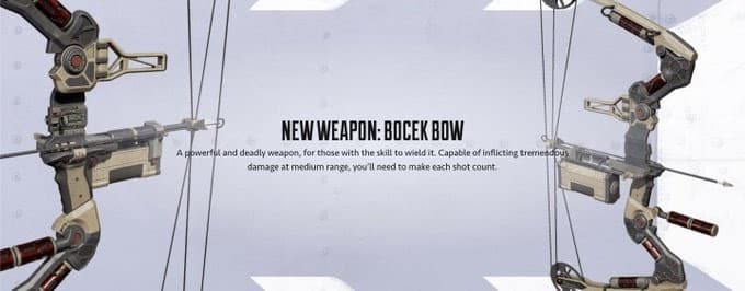 Two angles of a Boeck Bow from Apex Legends are shown with a brief description of it between the two shots.