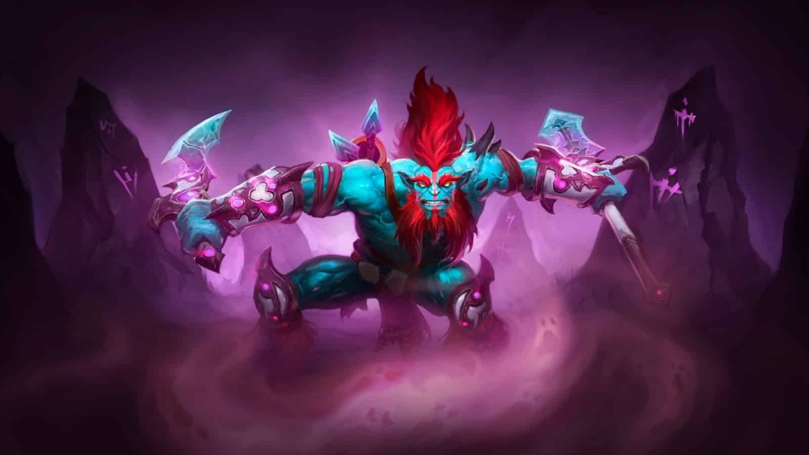 The Dota 2 hero Huskar appears in his Reckless Vigor set, raising his twin swords, ready for battle