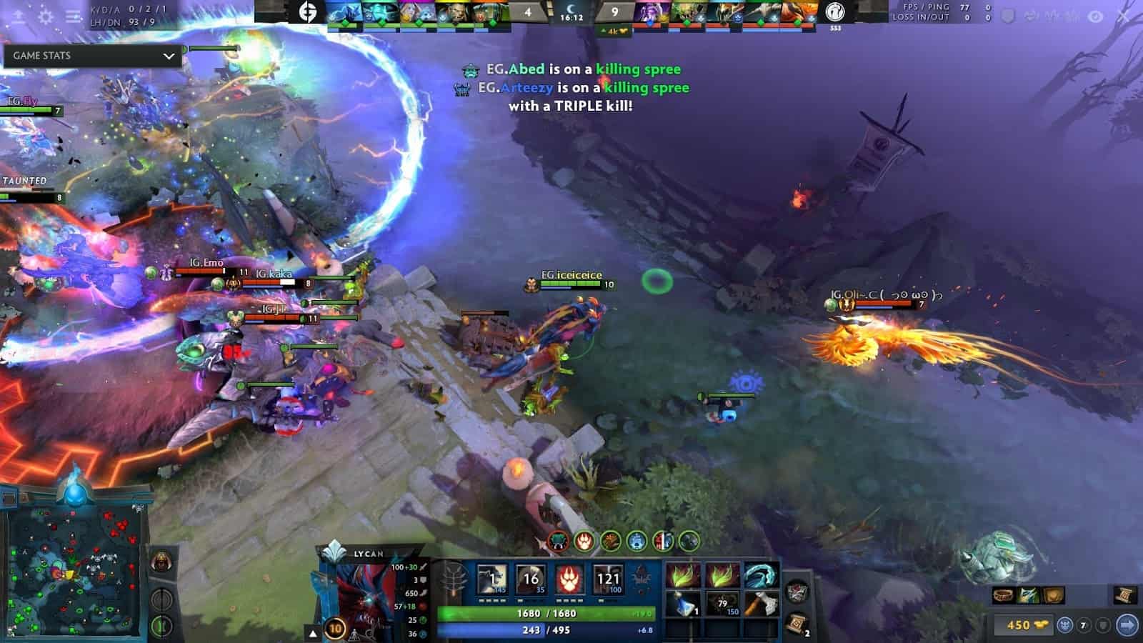 A screengrab from the series between EG and IG showing the player iceiceice on Lycan with a necrobook in his stash