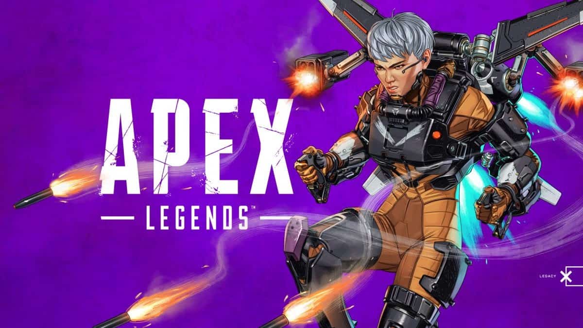 The words "Apex Legends" appear next to the new legend Valkyrie on a purple background.
