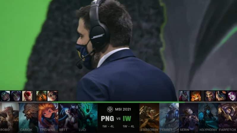 A screenshot from the LoL Esports broadcast for the Mid-Season Invitational (MSI) match between Istanbul Wildcats and paiN Gaming. The picked and banned champion drafts appear at the bottom of the image with a shot of one of the team's coach above.