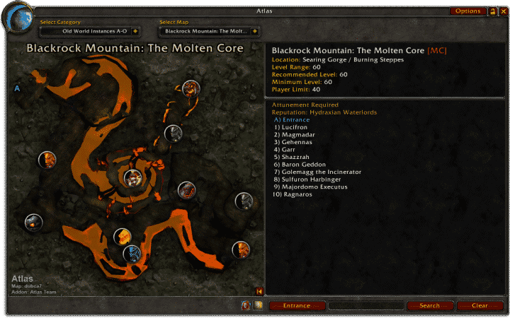 A map of Blackrock Mountain in Wow Classic is shown with the Atlas add-on.