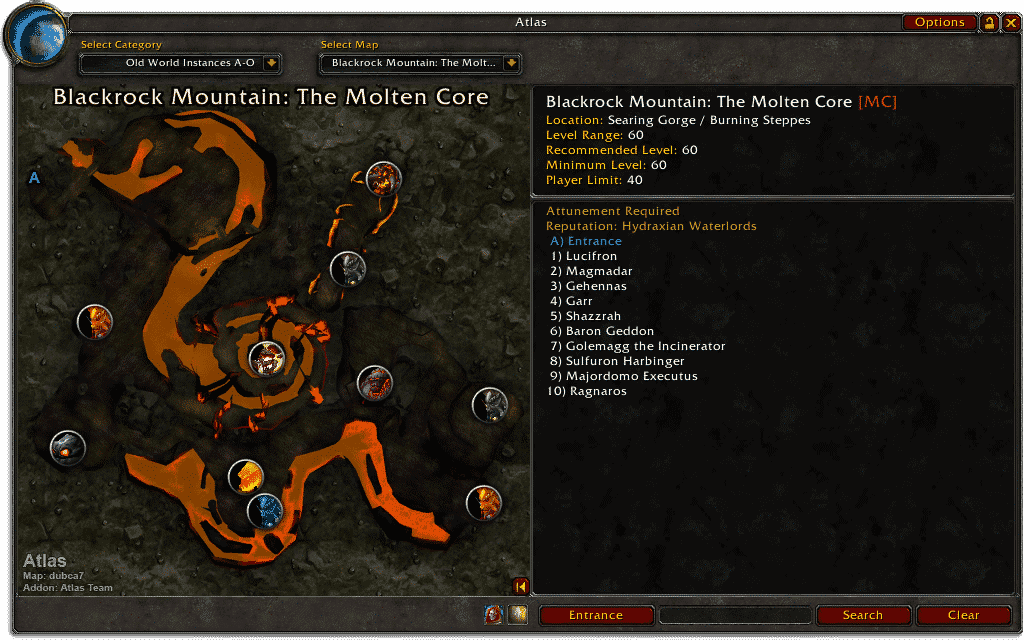 A map of Blackrock Mountain in Wow Classic is shown with the Atlas add-on.