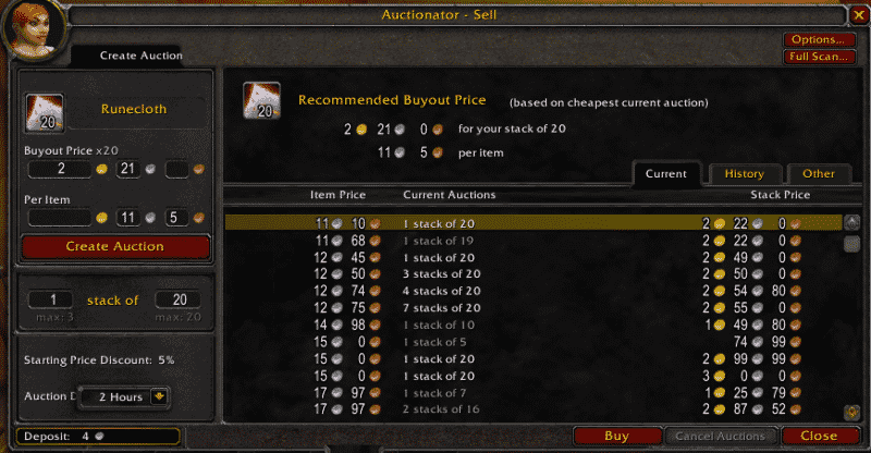 A screenshot of the WoW Classic auction house with the Auctionator ClassicFix add-on. WotLK Classic best addons