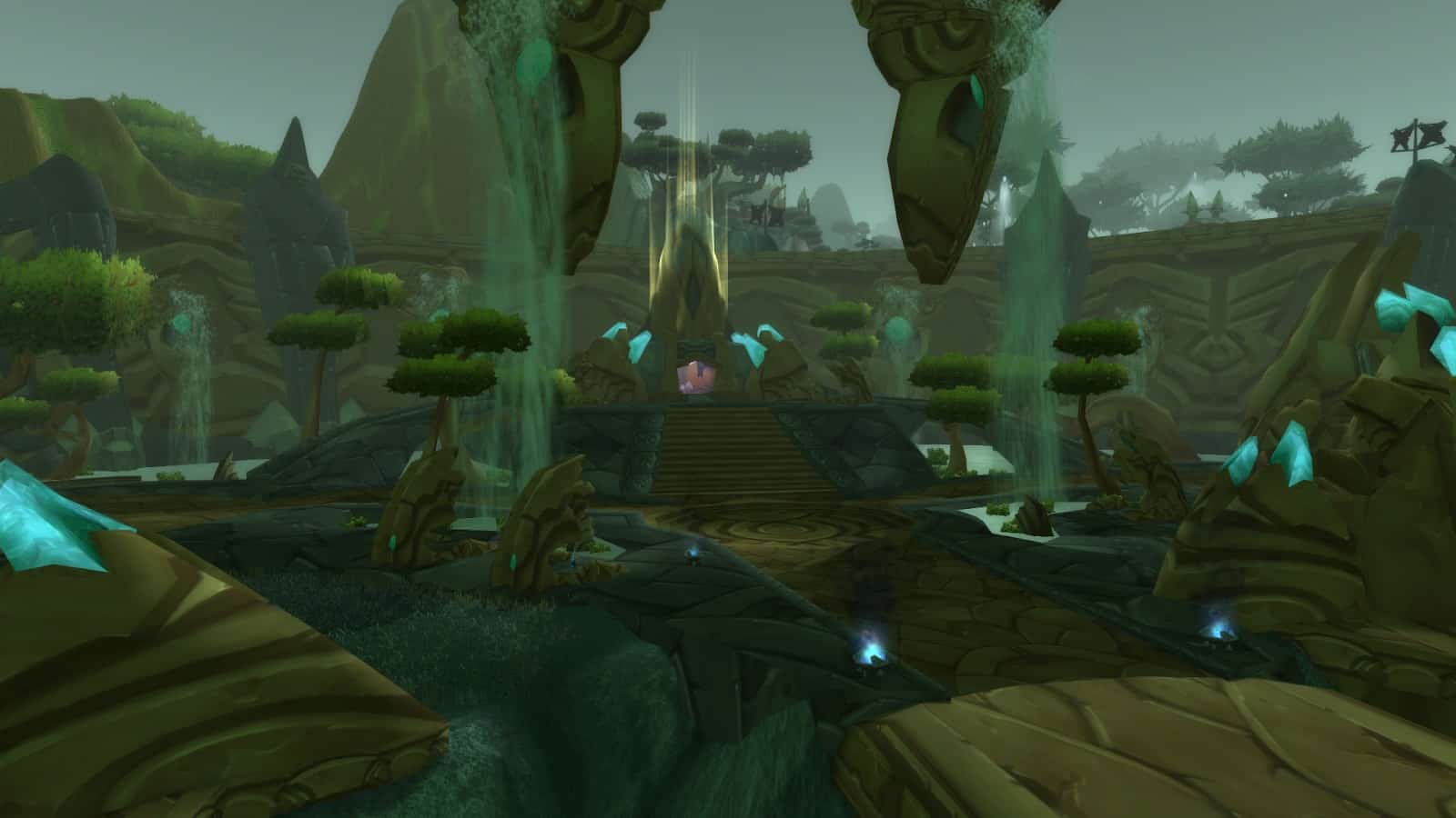 An in-game screenshot from World of Warcraft Classic showing a stone park area in Shattrath City.