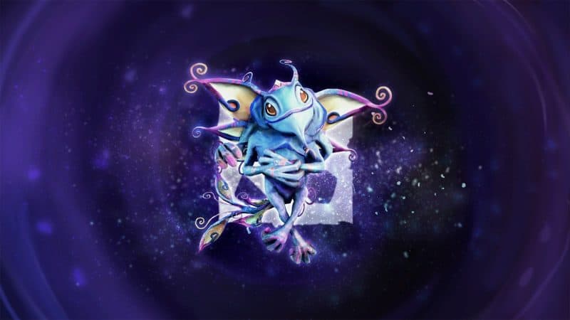 The fairy dragon, Puck, flies through a starry sky