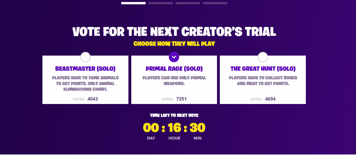 Three white boxes appear on a purple background, each with a Lantern Trials challenge description, with the prompt telling players to choose a challenge above.