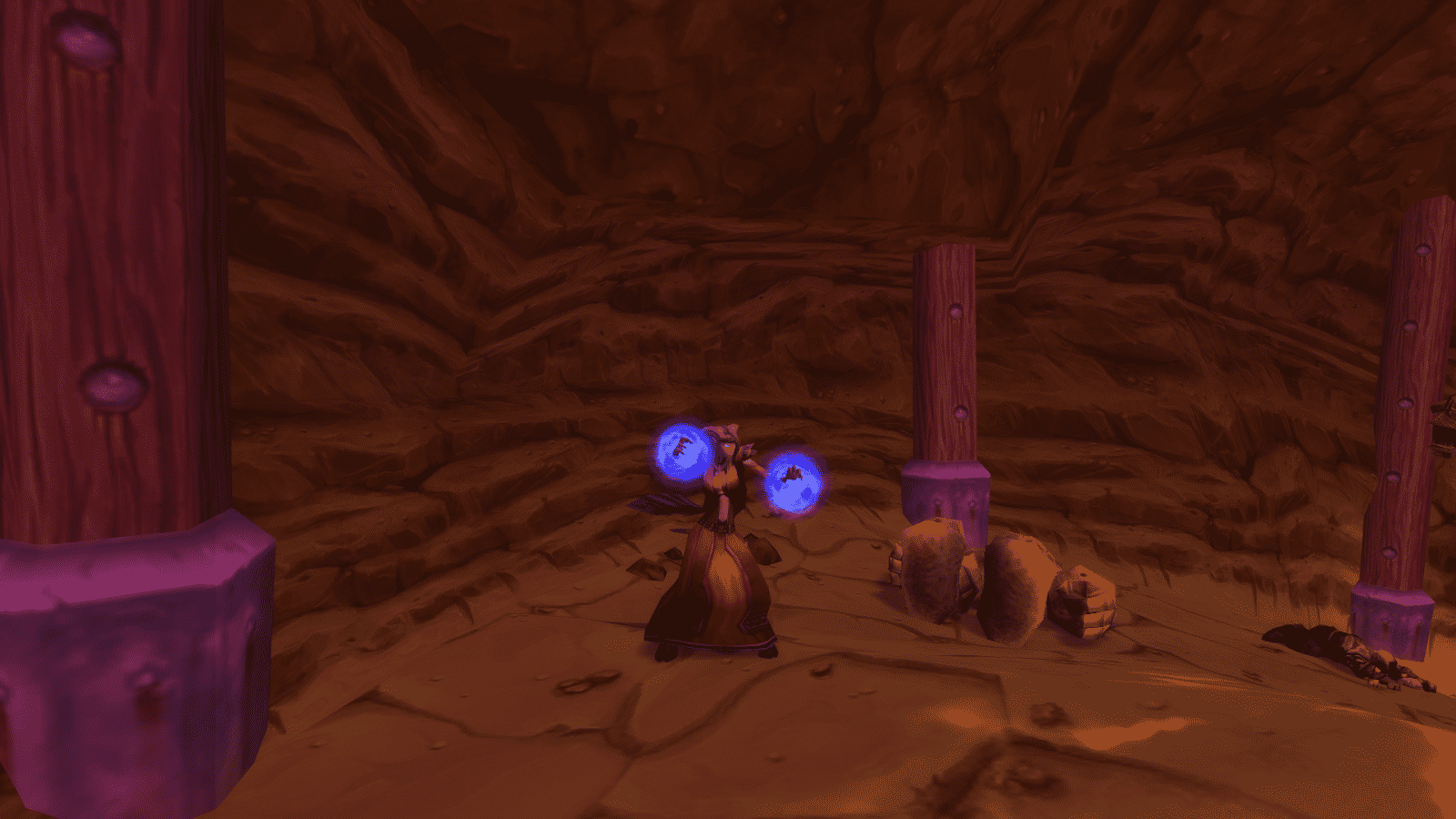 A Dranei mage casts a spell inside the WoW TBC Dungeon, Uldaman