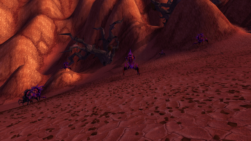 Scorpids with colourful purple and red chitinous carapaces scurry around Hellfire Peninusla