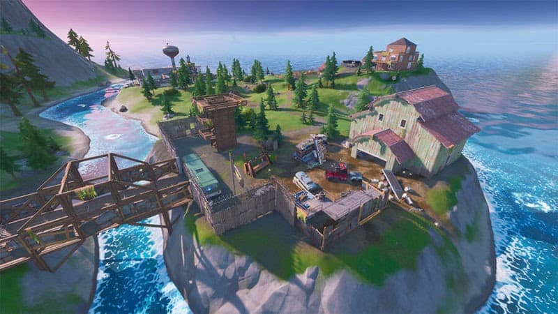 The Camp Cod Fortnite location, a small farm on a coastal bluff.