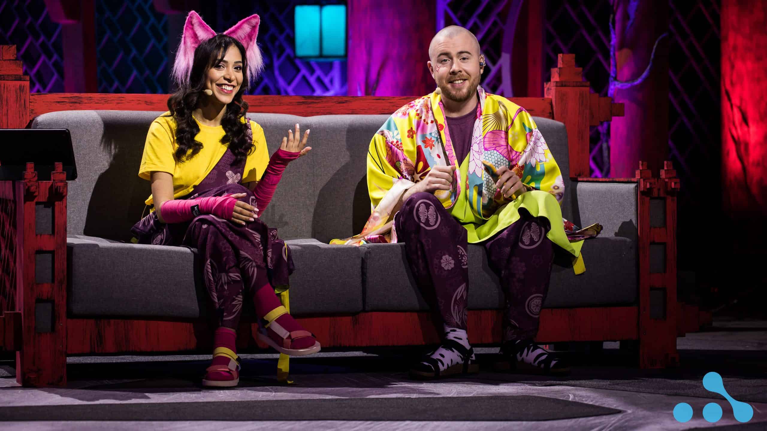Mira "Ephey" Raid and Austin "Capitalist" Walsh appear on the AniMajor's Tokyo themed set in Kyiv wearing anime-inspired clothes