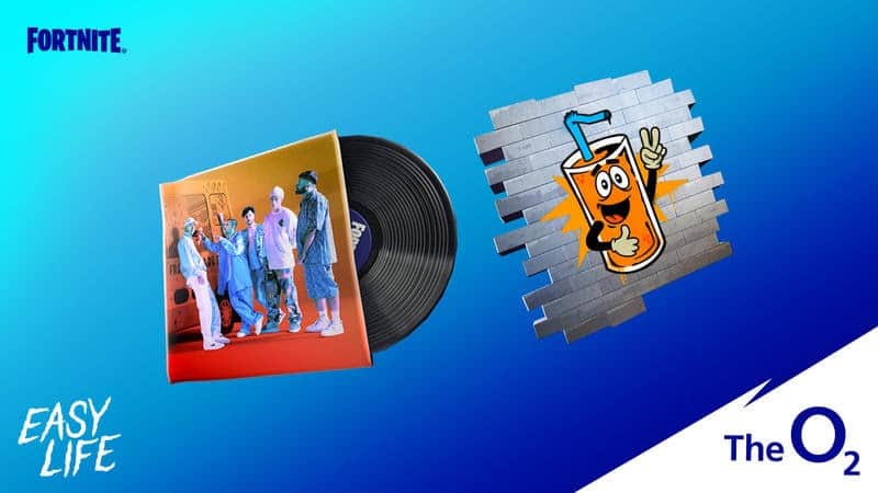 An Easy Life record and the Fortnite in-game O2 spray appear together on a blue background.