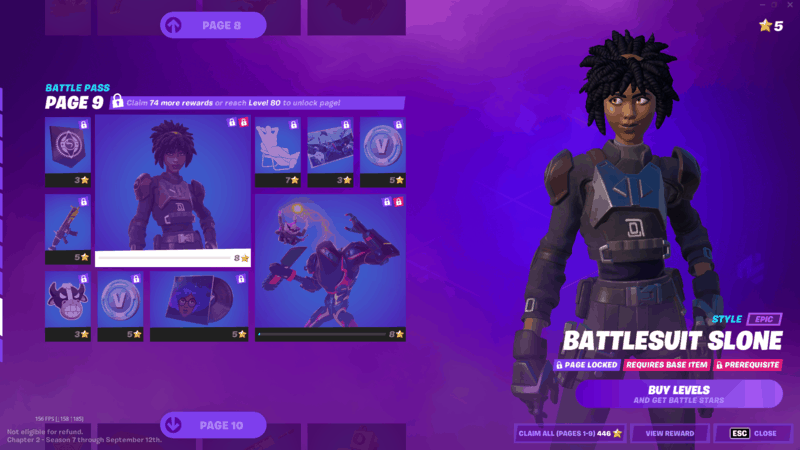 The new Fortnite Season 7 Battle Pass skin, Battlesuit Slone, featuring Dr. Slone in a battle-ready get up, without the glasses