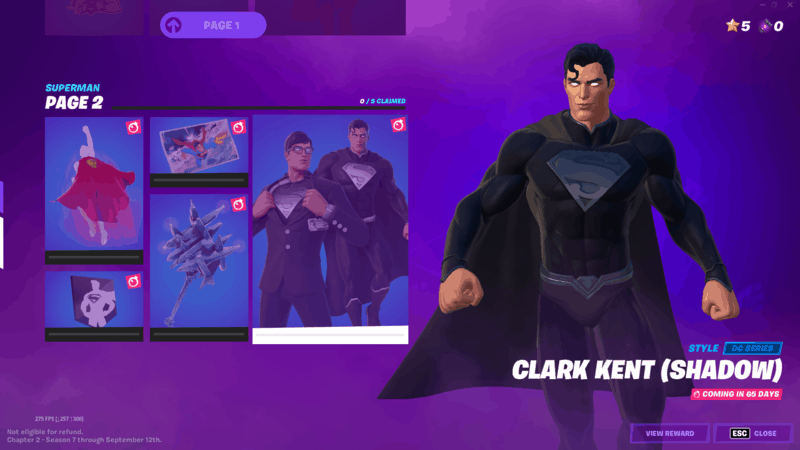 A variant of the Fortnite Chapter 2 - Season 7 Battle Pass skin for Superman, featuring an all-black version of the hero's suit