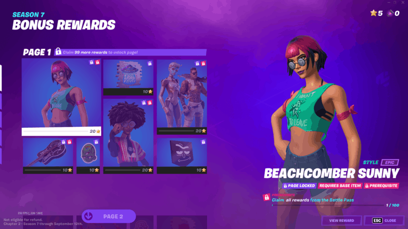 One of the variant skins for Sunny, Beachcomber Sunny, featuring a turquoise tank top, denim shorts and sunglasses