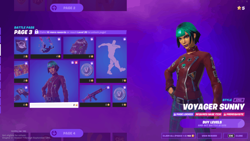 The new Fortnite Season 7 Battle Pass skin, Voyager Sunny, featuring Sunny in a leather jacket covered in alien paraphernalia and plaid pants 