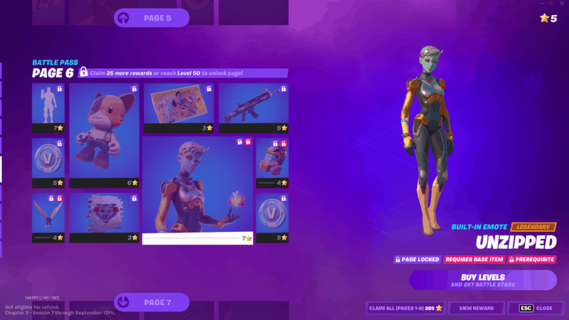 The new Fortnite Season 7 Battle Pass skin, Unzipped, which shows Joey's true form;  green female alien