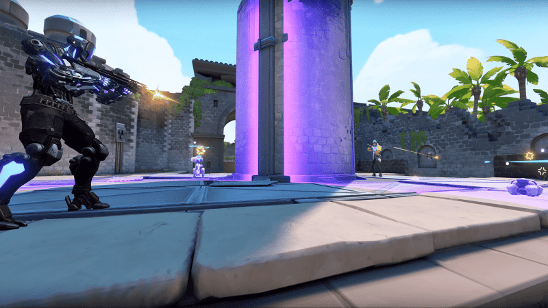 An in-game screenshot of Valorant agent KAY/O in a gun fight.