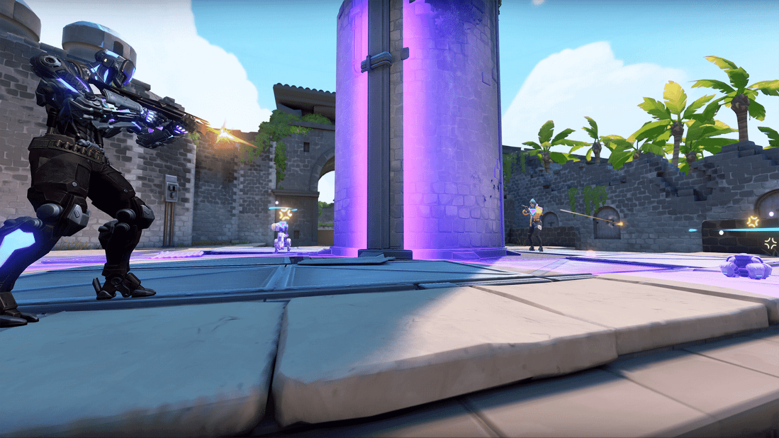 An in-game screenshot of Valorant agent KAY/O in a gun fight.