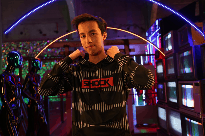 Brice "FDGod" Monsçavoir in his San Francisco Shock hoodie
