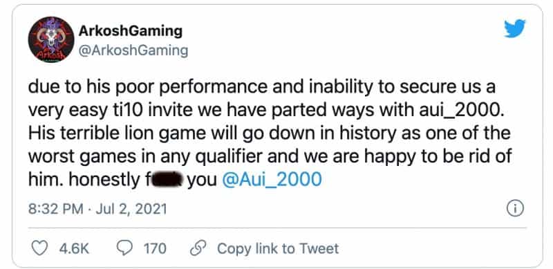 Arkosh gaming tweet