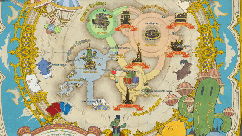 The in-game map of The Gold Saucer showing Ollier's location marked with a red star