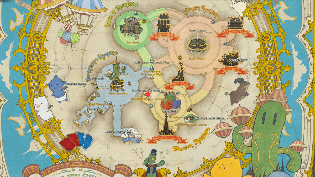 The in-game map of The Gold Saucer showing Ollier's location marked with a red star