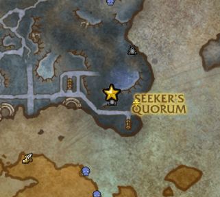 A map showing Seeker's Quorom in World of Warcraft Shadowlands.