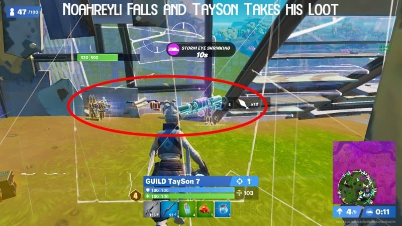 An in-game screen of Tayson showing him looting the fallen corpse of Noahreyli