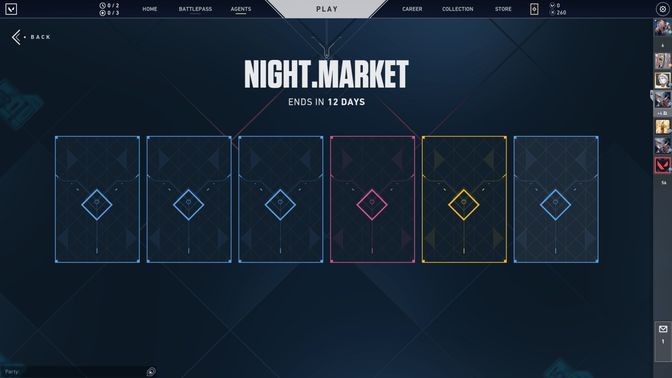 The Night Market menu display showing the clickable cards which will reveal the mystery items