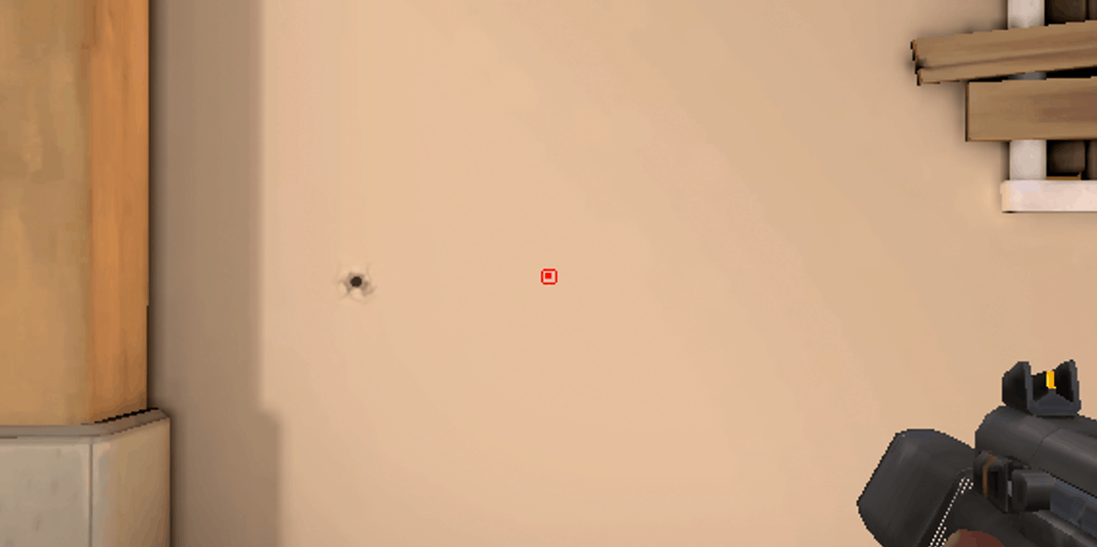 An in game screenshot from Valorant showing off an Among Us crosshair.