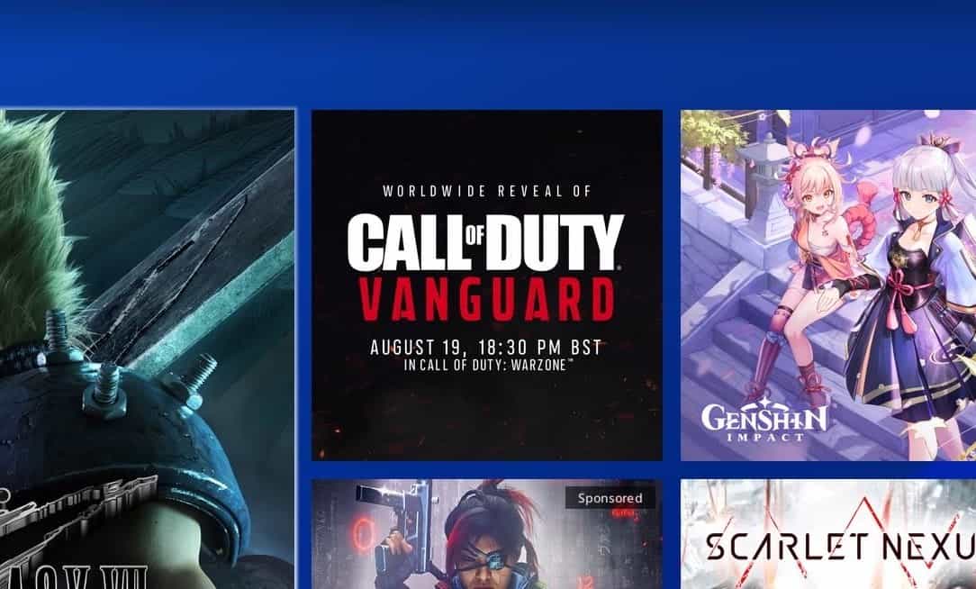 The advertisement for Call of Duty: Vanguard's release date appearing on the Activision Homepage