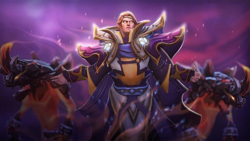 The mighty Wizard, Invoker, stands with arms outstretched welcoming the oncoming battle
