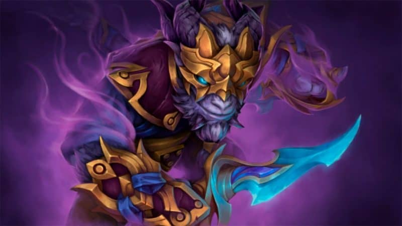 The hero Riki, a purple satyr, slinks through the shadows with his daggers drawn
