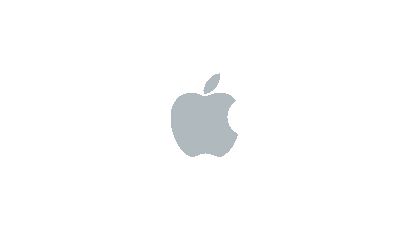 The current Apple logo, a silver apple with a bite missing from one side