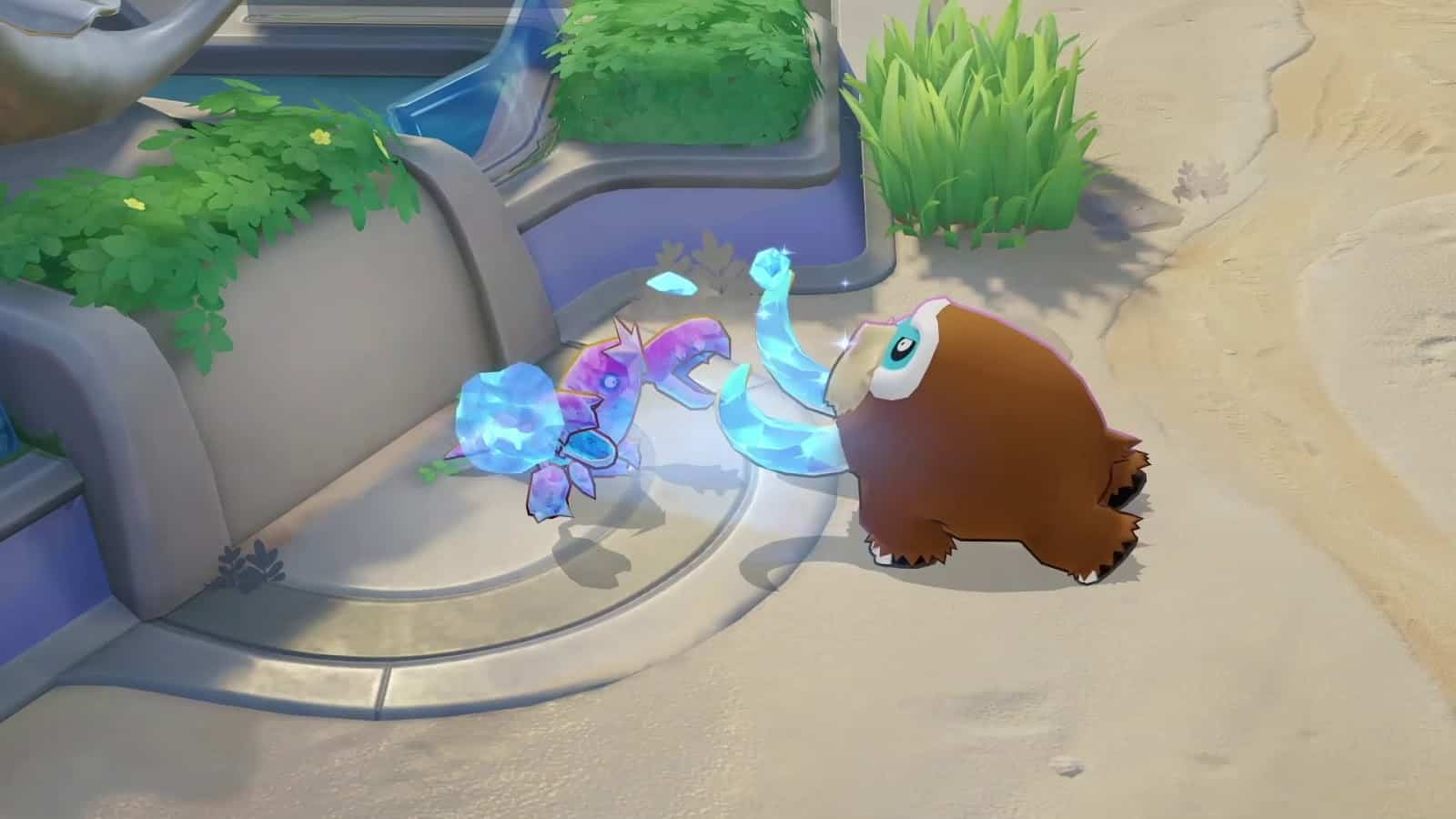 The pokemon Mamoswine rushes at an enemy in Pokemon Unite