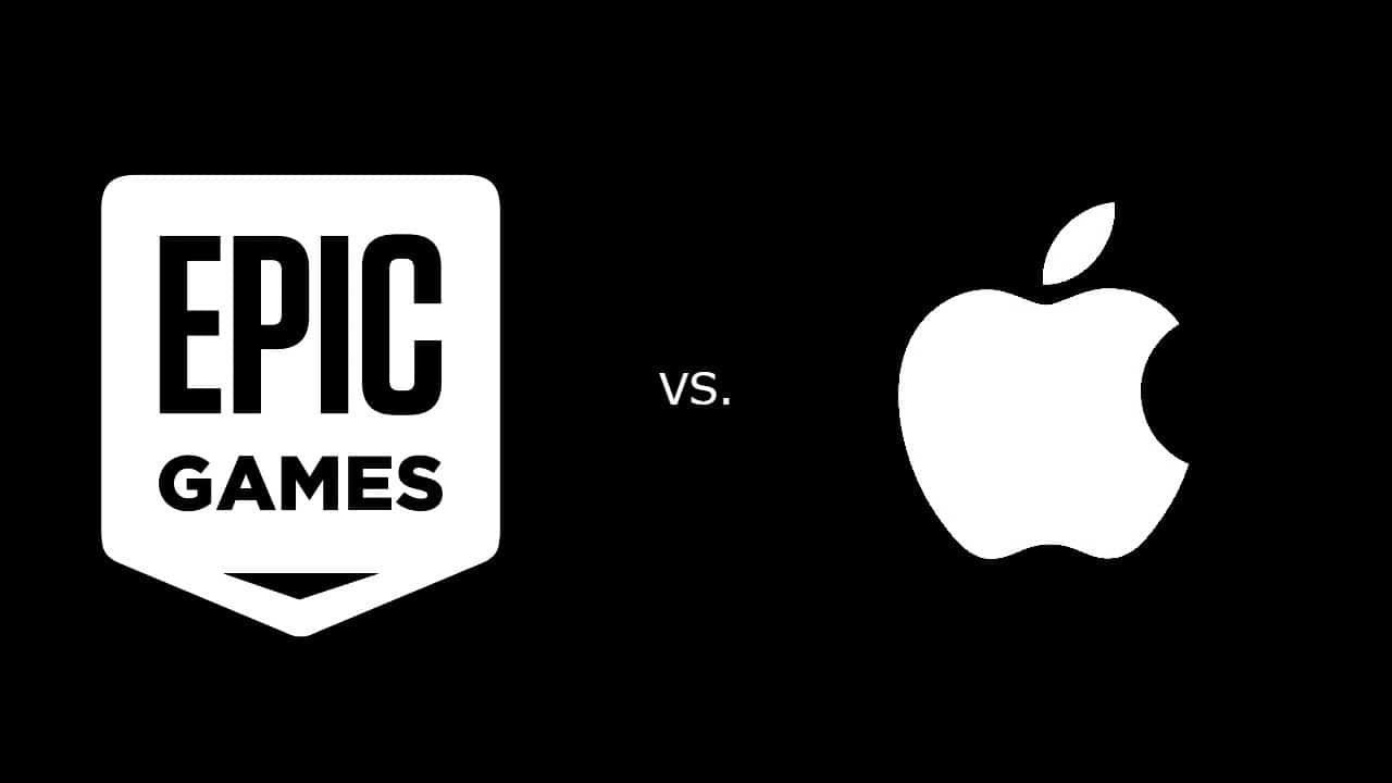The Epic Games and Apple company logos appear in white on a black background.