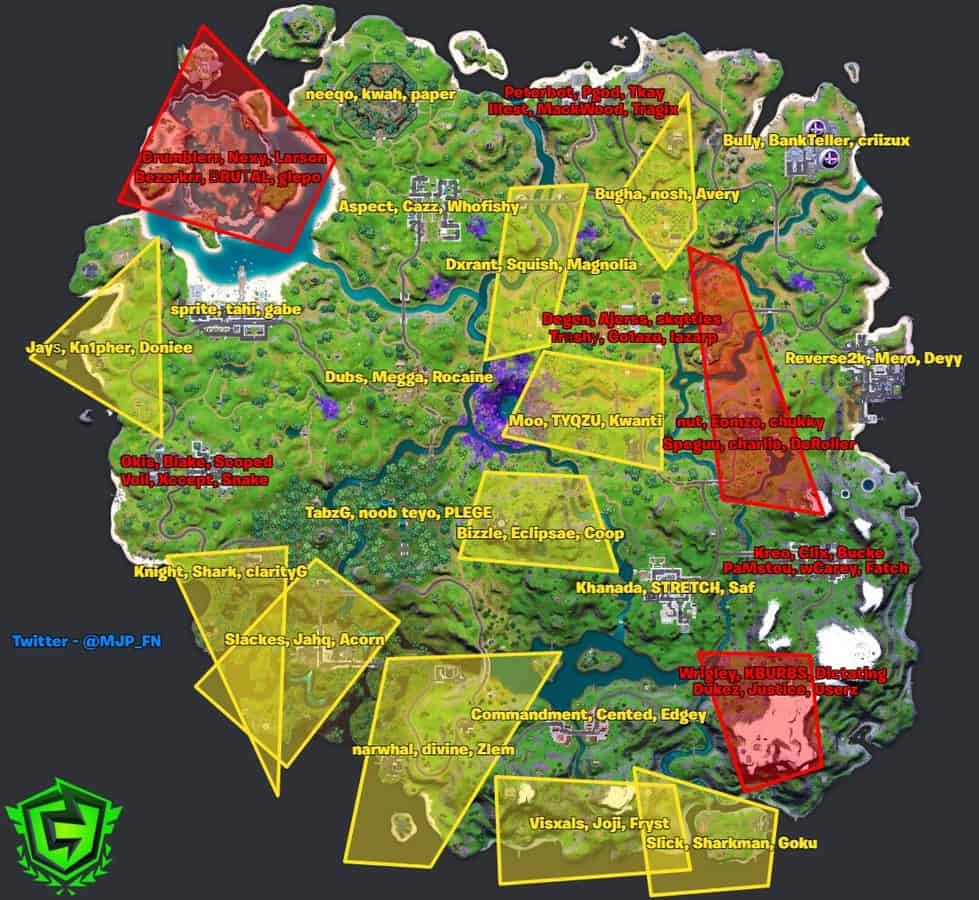 The drop map for all the NA East teams qualified in the FNCS Season 7 Finals