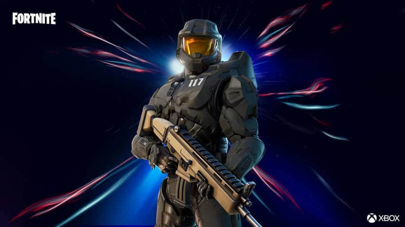 The character Master Chief, from the game Halo, appears as a skin in one of Fortnite's many collaborations and crossovers