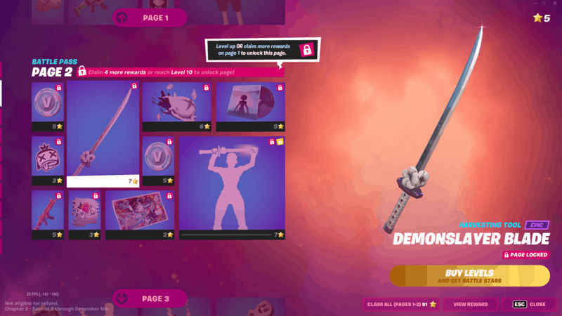 The Demonslayer Blade katana available on Page 2 of the Battle Pass