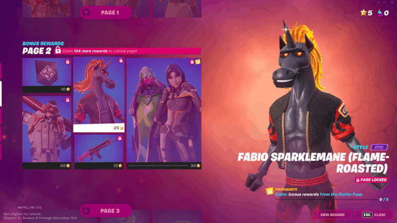 The Flame Roasted version of the Fabio Sparklemane skin, featuring a flaming mane and charcoal skin