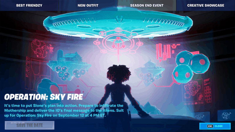 The hint page, featuring some of the details about the Operation Skyfire event, including the date of September 12