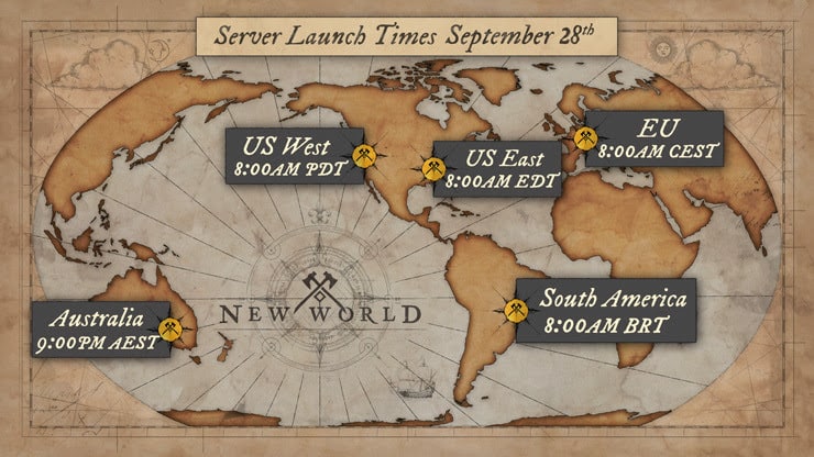 A map of the world, drawn in an old fashioned, antique style, shows the launch times for different cities