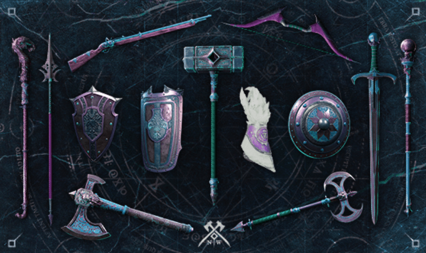 The Vinespun Weapon skins, available as a reward for watching the New World closed beta streamers