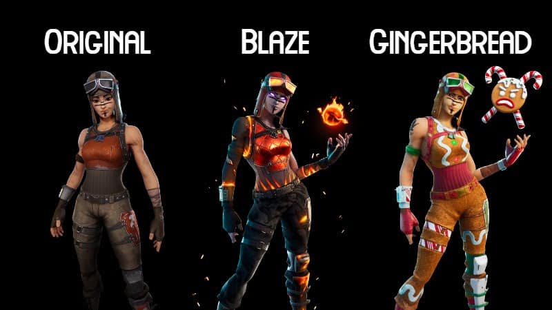 The Renegade Raider, Blaze Renegade Raider and Gingerbread Renegade Raider variants appear side by side on a black background.